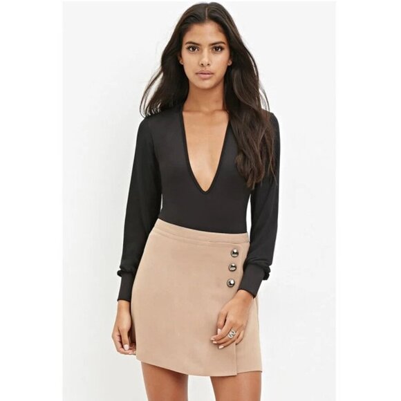 Forever 21 Tan Mini Skirt with Side Button Detail Size S - Picture 1 of 6